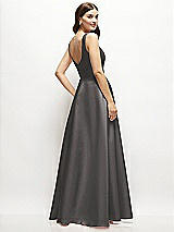 Rear View Thumbnail - Caviar Gray Square-Neck Satin Maxi Dress with Full Skirt