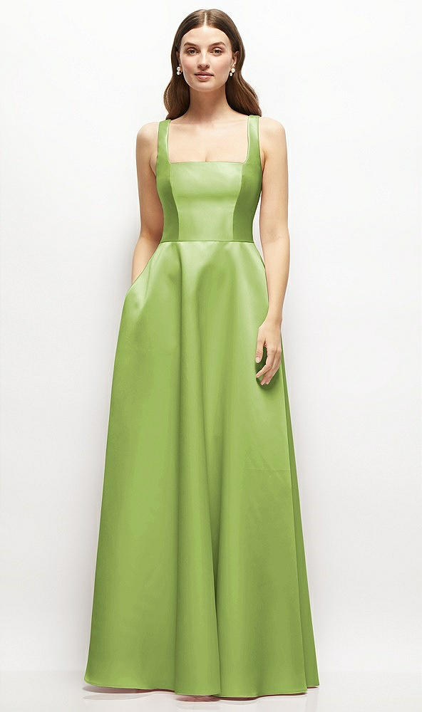 Front View - Mojito Square-Neck Satin Maxi Dress with Full Skirt