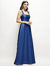 Side View Thumbnail - Classic Blue Square-Neck Satin Maxi Dress with Full Skirt