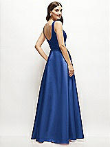 Rear View Thumbnail - Classic Blue Square-Neck Satin Maxi Dress with Full Skirt