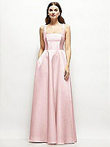 Front View Thumbnail - Ballet Pink Square-Neck Satin Maxi Dress with Full Skirt