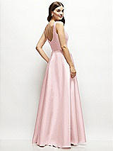 Rear View Thumbnail - Ballet Pink Square-Neck Satin Maxi Dress with Full Skirt