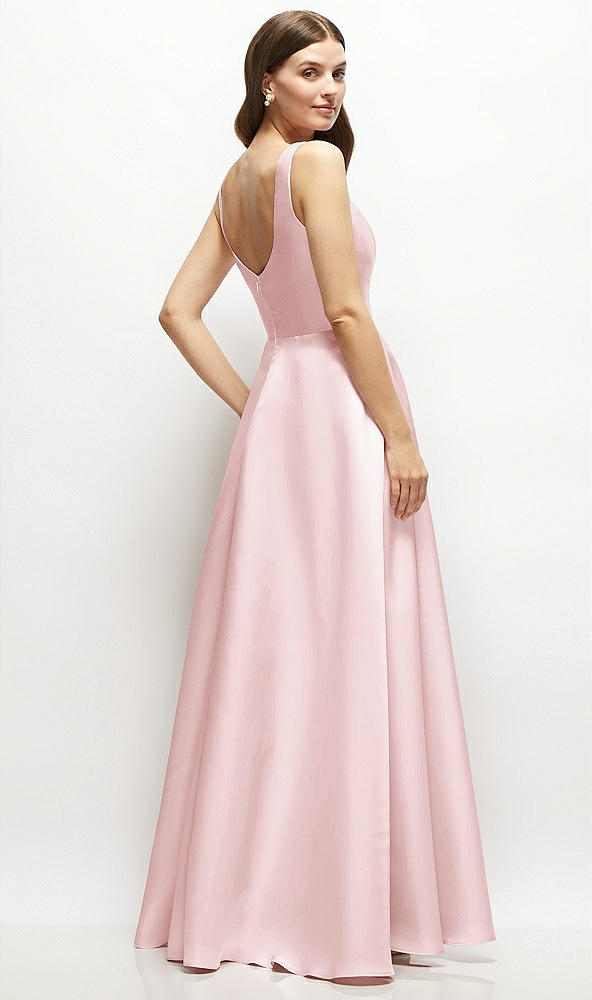 Back View - Ballet Pink Square-Neck Satin Maxi Dress with Full Skirt