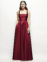Front View Thumbnail - Burgundy Square-Neck Satin Maxi Dress with Full Skirt