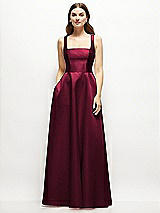 Front View Thumbnail - Cabernet Square-Neck Satin Maxi Dress with Full Skirt