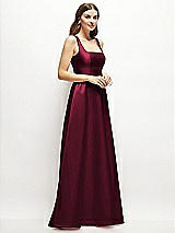 Side View Thumbnail - Cabernet Square-Neck Satin Maxi Dress with Full Skirt