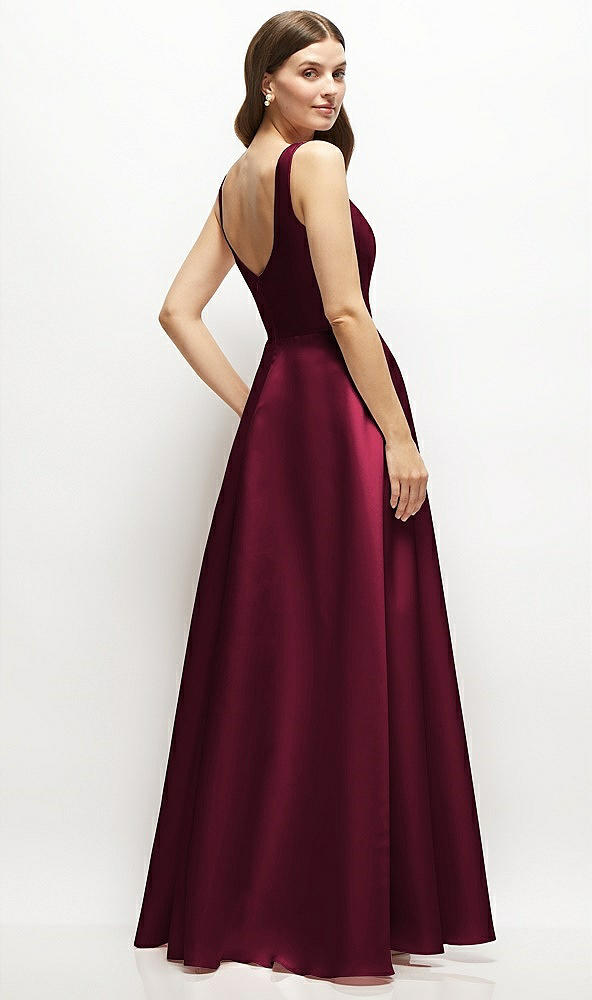Back View - Cabernet Square-Neck Satin Maxi Dress with Full Skirt