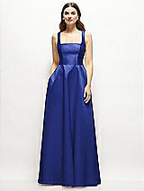 Front View Thumbnail - Cobalt Blue Square-Neck Satin Maxi Dress with Full Skirt
