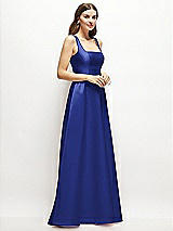 Side View Thumbnail - Cobalt Blue Square-Neck Satin Maxi Dress with Full Skirt