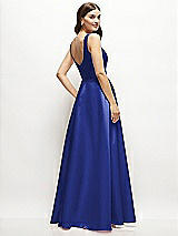 Rear View Thumbnail - Cobalt Blue Square-Neck Satin Maxi Dress with Full Skirt