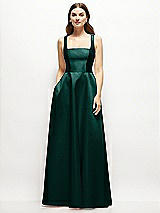 Front View Thumbnail - Evergreen Square-Neck Satin Maxi Dress with Full Skirt