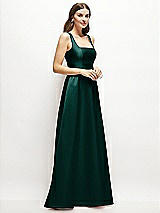 Side View Thumbnail - Evergreen Square-Neck Satin Maxi Dress with Full Skirt