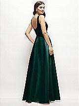 Rear View Thumbnail - Evergreen Square-Neck Satin Maxi Dress with Full Skirt