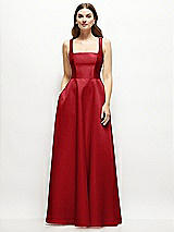 Front View Thumbnail - Garnet Square-Neck Satin Maxi Dress with Full Skirt