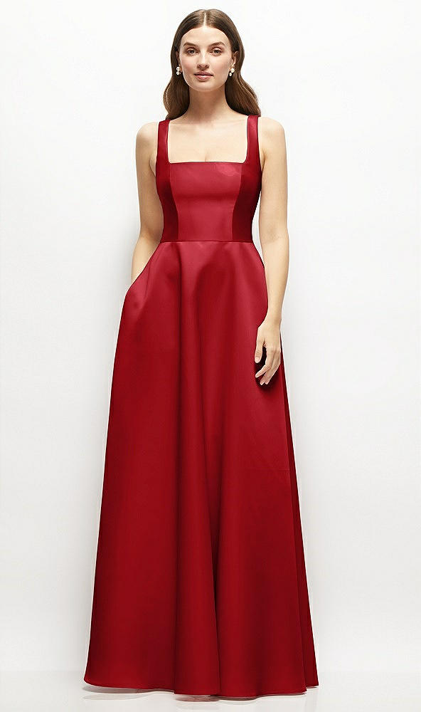 Front View - Garnet Square-Neck Satin Maxi Dress with Full Skirt