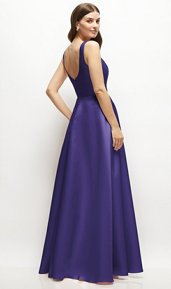 Back View - Grape Square-Neck Satin Maxi Dress with Full Skirt