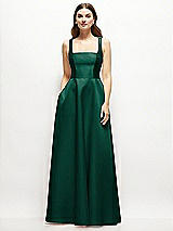 Front View Thumbnail - Hunter Green Square-Neck Satin Maxi Dress with Full Skirt