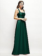 Side View Thumbnail - Hunter Green Square-Neck Satin Maxi Dress with Full Skirt