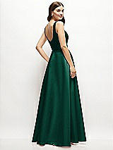 Rear View Thumbnail - Hunter Green Square-Neck Satin Maxi Dress with Full Skirt