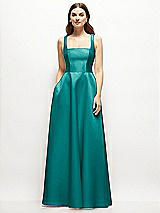 Front View Thumbnail - Jade Square-Neck Satin Maxi Dress with Full Skirt