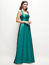 Side View Thumbnail - Jade Square-Neck Satin Maxi Dress with Full Skirt