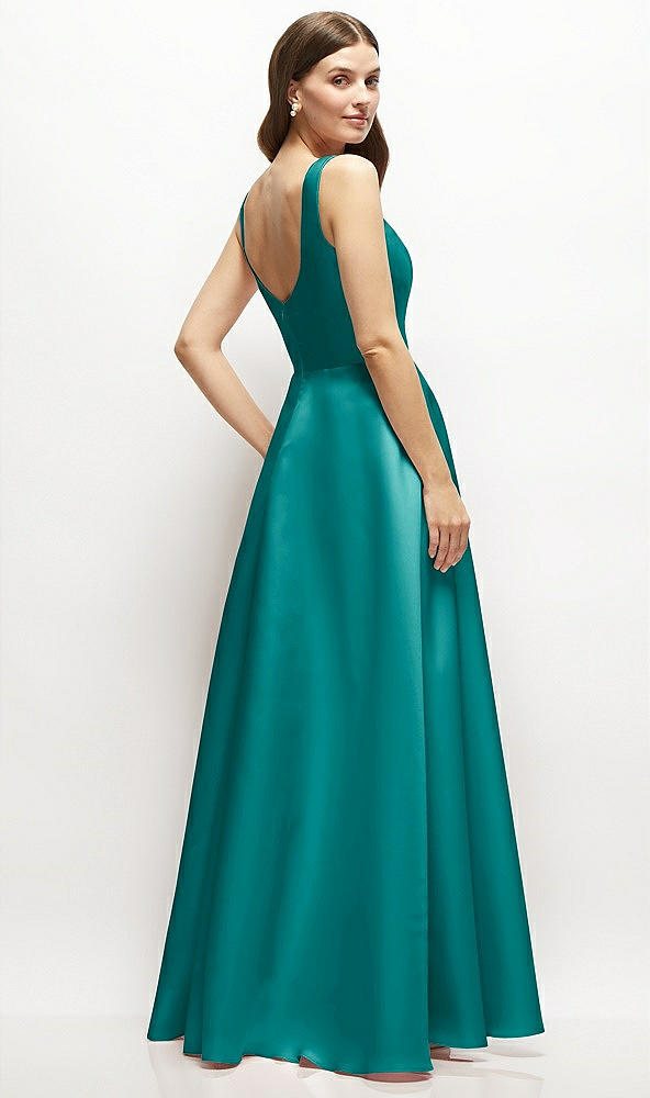 Back View - Jade Square-Neck Satin Maxi Dress with Full Skirt