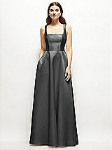 Front View Thumbnail - Pewter Square-Neck Satin Maxi Dress with Full Skirt