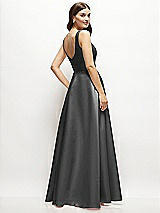 Rear View Thumbnail - Pewter Square-Neck Satin Maxi Dress with Full Skirt