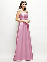 Side View Thumbnail - Powder Pink Square-Neck Satin Maxi Dress with Full Skirt
