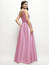 Rear View Thumbnail - Powder Pink Square-Neck Satin Maxi Dress with Full Skirt