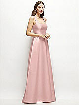 Side View Thumbnail - Rose - PANTONE Rose Quartz Square-Neck Satin Maxi Dress with Full Skirt