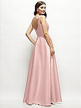 Rear View Thumbnail - Rose - PANTONE Rose Quartz Square-Neck Satin Maxi Dress with Full Skirt