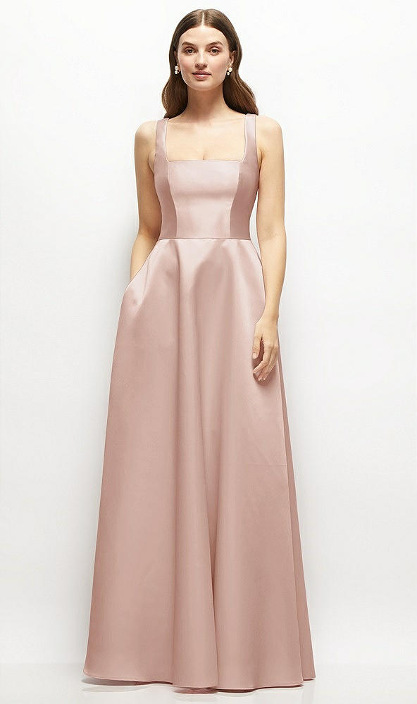 Front View - Toasted Sugar Square-Neck Satin Maxi Dress with Full Skirt