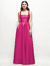 Front View Thumbnail - Think Pink Square-Neck Satin Maxi Dress with Full Skirt