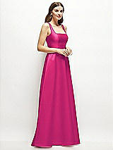 Side View Thumbnail - Think Pink Square-Neck Satin Maxi Dress with Full Skirt