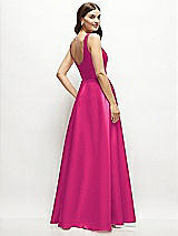 Rear View Thumbnail - Think Pink Square-Neck Satin Maxi Dress with Full Skirt