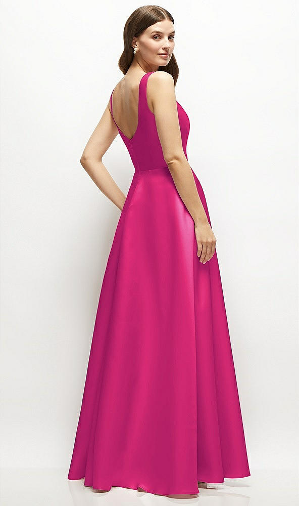 Back View - Think Pink Square-Neck Satin Maxi Dress with Full Skirt