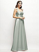 Side View Thumbnail - Willow Green Square-Neck Satin Maxi Dress with Full Skirt