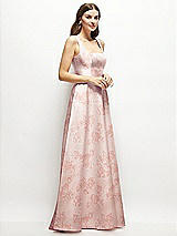 Side View Thumbnail - Bow And Blossom Print Floral Square-Neck Satin Maxi Dress with Full Skirt