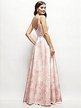 Rear View Thumbnail - Bow And Blossom Print Floral Square-Neck Satin Maxi Dress with Full Skirt