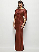 Side View Thumbnail - Auburn Moon Draped Stretch Satin Maxi Dress with Built-in Capelet
