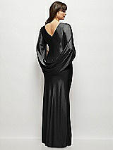 Rear View Thumbnail - Black Draped Stretch Satin Maxi Dress with Built-in Capelet