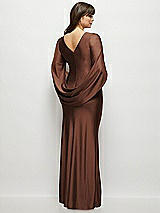 Rear View Thumbnail - Cognac Draped Stretch Satin Maxi Dress with Built-in Capelet