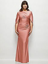 Alt View 1 Thumbnail - Desert Rose Draped Stretch Satin Maxi Dress with Built-in Capelet