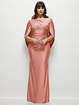 Front View Thumbnail - Desert Rose Draped Stretch Satin Maxi Dress with Built-in Capelet
