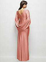 Rear View Thumbnail - Desert Rose Draped Stretch Satin Maxi Dress with Built-in Capelet