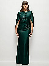 Alt View 1 Thumbnail - Evergreen Draped Stretch Satin Maxi Dress with Built-in Capelet
