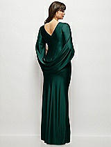 Rear View Thumbnail - Evergreen Draped Stretch Satin Maxi Dress with Built-in Capelet