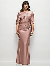 Alt View 1 Thumbnail - Neu Nude Draped Stretch Satin Maxi Dress with Built-in Capelet