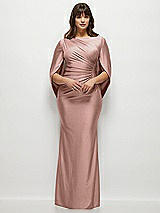 Front View Thumbnail - Neu Nude Draped Stretch Satin Maxi Dress with Built-in Capelet
